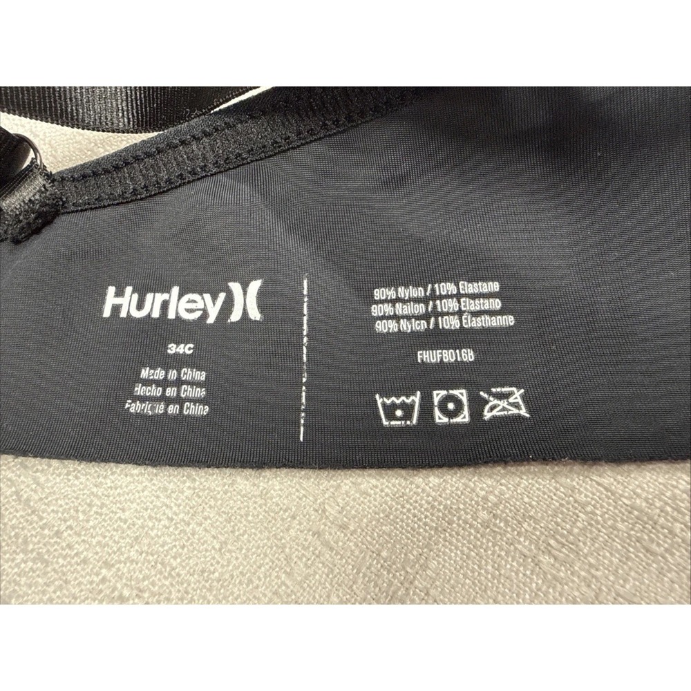 Hurley Size 34C Black Padded Bra Pink Accents Adjustable Straps Push Up - Picture 8 of 8